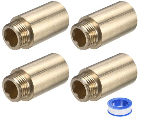 M METERXITY 1-Set Shower Head Extension Arm, Brass G1/2 Male to Female Extension Pipe Fitting Adapter with PTFE Thread Seal Tape for Shower/Faucet, Pipe Plumbing Coupler 1.97/50mm 5pcs