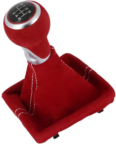 Schaltknauf + Schaltsack Set 6 Gang passend für Audi A4 B8 8K, 2007-2015, Plug & Play, Auto Schalthebel Schaltmanschette, mit Rahmen, Rot