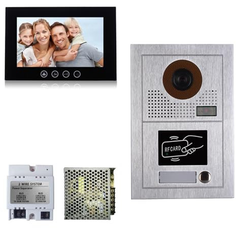 VIDEOCITOFONO 2 FILI 1 2 3 4 MONITOR LCD TOUCH FAMILIARE BIFAMILIARE CONDOMINIALE TELECAMERA (Kit Monofamiliare Completo Nero 10 )
