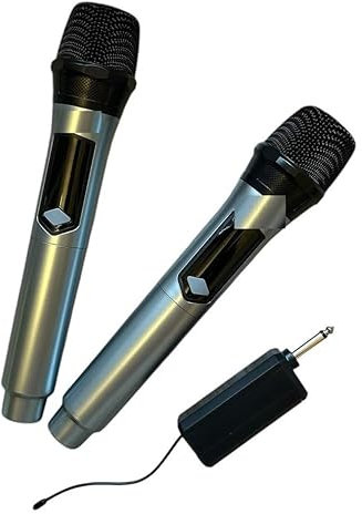 AntDau71® - Set 2 Microfoni Wireless UHF con Display Digitale, Ricevitore a Batterie, Portata 60m, Audio HD, per Karaoke, Feste, Canto e Conferenze - CW959