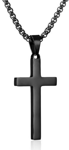 RWQIAN Kreuz Kette Herren Kreuzkette Schwarz Herren Edelstahl Kreuz Halskette 60cm Christian Schmuck für Männer