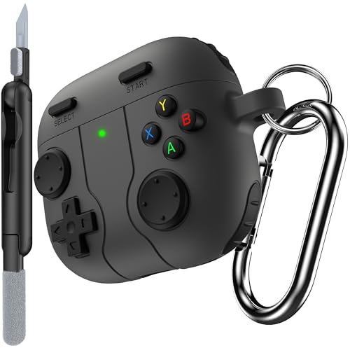 RFUNGUANGO Gaming Case for AirPods 4 Cover Shockproof Protective Silicone Case with Cleaning Pen and Keychain Accessory for Apple Airpods 4th Generation-Dark grey