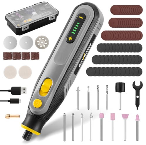 Enventor 4V Mini Multifunktionswerkzeug Akku, Rotationswerkzeug-Set, 5 Variable Geschwindigkeiten, 5000-25000 RPM, 104-tlg Zubehör zum Schnitzen, Schleifen, Polieren, Schneiden, Bohren