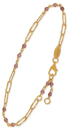 ORUS Bijoux – Pulsera de plata dorada, eslabón de piedra rodonita rosa, tamaño: 16 cm más 3 cm de extensión, Plata de ley, rodonita