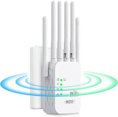 Newest WiFi Extender, WiFi Booster, WiFi Repeater, 1200Mbps WiFi Booster Range Extender, 2 LAN Ports,6 Antennas, Internet Booster - with Ethernet Port, Quick Setup, Home Wireless Signal Booster -White