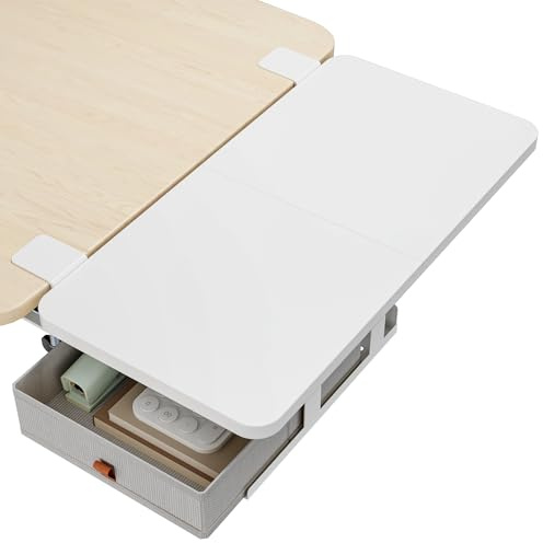 PEGZONE Desk Extender Tray 23.6 x 11.8, Ergonomics Table Mount Desk Extender Shelf with Storage Drawer, Clamp on Ergonomic Mouse Keyboard Platform Extender, Suitable for Office Home Use, White