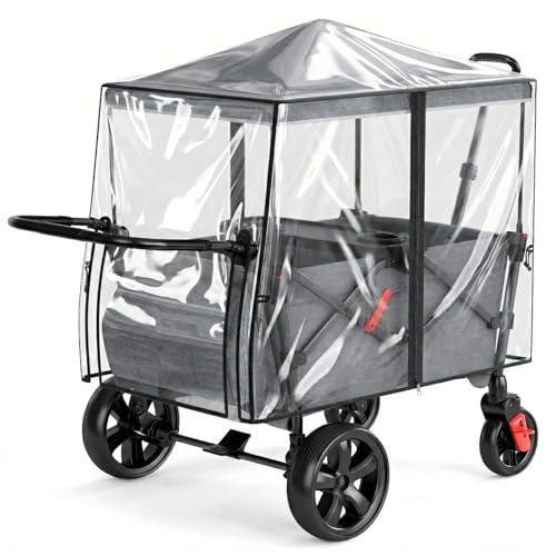 EVER ADVANCED Trolley Rain Cover with Zippered Side Door, 95×59×80 cm | Transparent TPU Wagon Rain Canopy, Waterproof Cart Cover for Camping, Shopping, Garden, Picnic and Outdoor Use