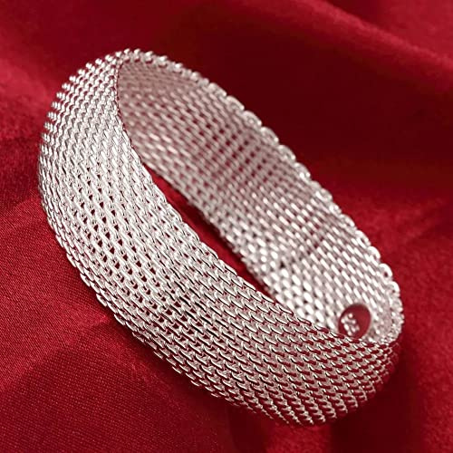 JXHSWDG 925 Sterling Silber Armreif Armbänder Damen Gewebtes Mesh Silber Armband Schmuck Groß