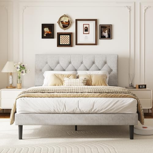 viplov Bett 140 x 200cm Doppelbett, Polsterbett140 x 200 mit Lattenrost, mit Kopfteil Bettgestell,Einfache Montage,modern,grau