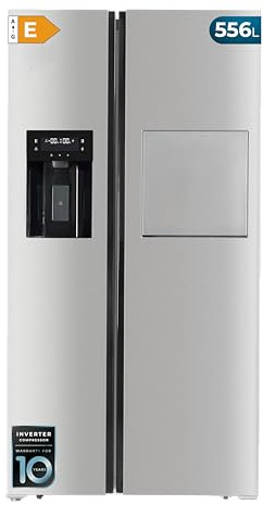 Cecotec Frigorífico Americano Total No Frost de 551L Bolero CoolMarket SBS 551 WD Inox E. 176cm de Alto, 90cm de Ancho, Clase E, Dispensador de Agua, FastFreezing, FastCooling, Ultra Silencioso, Inox