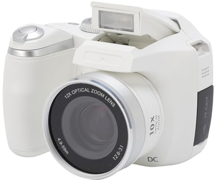 Tbest DSLR Camera 4K Flash LCD Screen 12x Optical Zoom Retro Video Recorder Portable Digital Travel Portrait (White)
