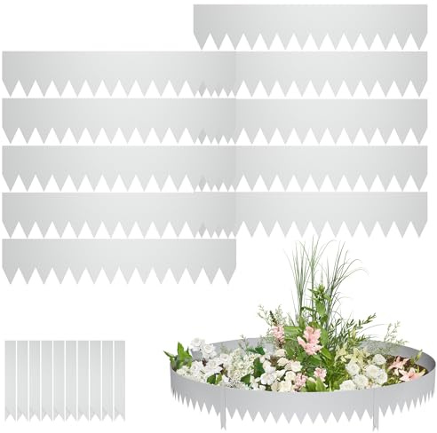 PEILU Rasenkanten 20cm Hoch Verzinkt Stahl Beeteinfassung Garten Beetumrandung mit Spikes 15 Stück 100cm Mähkante Wurzelsperre Palisaden Metall Rasenkantenband für Wege, Rasenflächen (Silber)