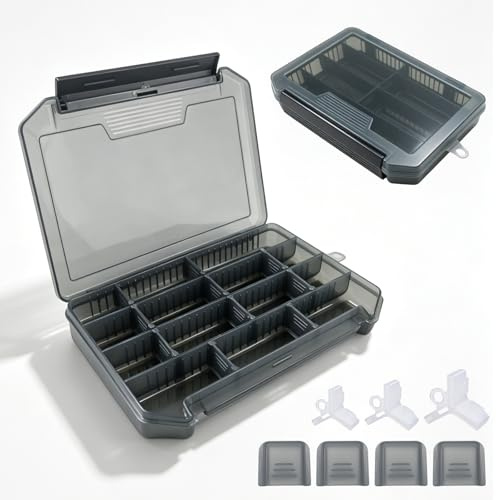Seconero 2 Stück Köderbox Angeln, Angelbox Tackle Box, 20.5x14.5x2.7cm | Angelköder Box mit 30 Fischhaken Schutzhülle, Angelkiste mit Fächern, Angelkoffer aus Kunststoff Angelbox Angeln Angeltasche