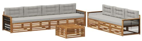 vidaXL Outdoor-Sofagarnitur mit Kissen 8 pcs Natürlich und Hellgrau, Garten Sofa, modernes Outdoor-Mobiliar, Bequeme Lounge-Ecke für Terrasse und Patio