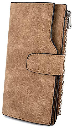 UTO Femme Portefeuille Blocage RFID Cuir Synthétique Porte Monnaie Matte Bien organisé Pratique Brun
