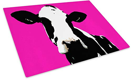 Pink Abstract Black Cow Glass Chopping Board Kitchen Worktop Saver Protector