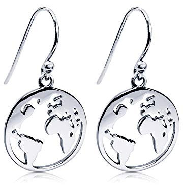 VIASOUL® Ohrringe Weltkarte I Welt Ohrring aus 925er Silber I Mit 585er Gold überzogen I Die Original Weltkugel Ohrringe (Silber)