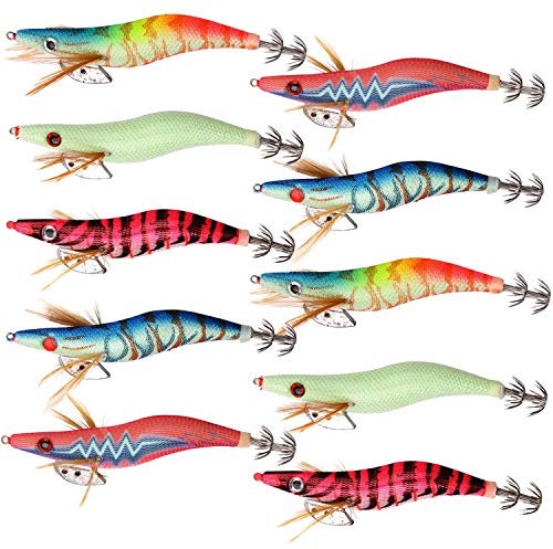 Squid Jig Haken Garnelen Angelköder - 10 Stück Luminous Angeln Shrimp Köder Künstliche Köder Kit Glow Bait Octopus Tintenfisch Angelhaken