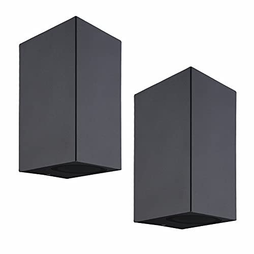 LASIDE 2er Set Aussenleuchte Aussenlampe Wand Eckig, GU10 Anthrazit Aluminium Up Down Außenlampe Außenleuchte, IP44 Spritzwassergeschützt Wandlampe Wandleuchte Lampe Aussen Außen Leuchte für Garten