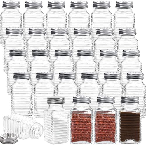 WUWEOT 30 Pack Salt and Pepper Shakers, 100ml Glass Shakers Spice Jar with Metal Lids for Salt, Pepper, Spices, Seasonings, Restaurant & Home Kitchen Supplies