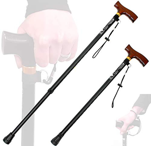 ALU GEHSTOCK Spazierstock mit Holz-Griff Handstock höhenverstellbar nur 325 g Farbe schwarz