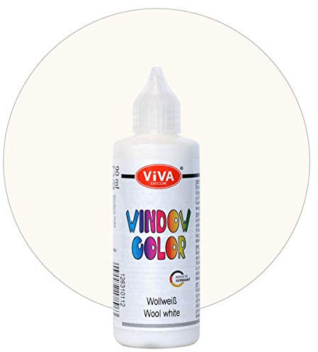 Viva Decor Window Color (Wollweißweiß, 90 ml) Fenstermalfarben für wieder abziehbare Bilder und Sticker für Deko, Spiegel, Fliesen, Vasen und Fenster - Made in Germany