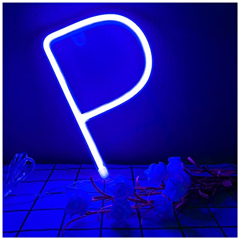ENUOLI Neon Letter P Bright Blue Lighting Words Alphabet Letter Sign Battery/USB Powered LED Marquee Word Lamps Party Accessories LED Wall Sign for Birthday Wedding Bedroom