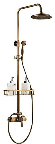 Antik Duschset Duscharmatur Duschsystem Regendusche Set mit Handbrause Messing Brause Duschkopf Armatur Duschbrause badzimmer Nostalgie Gold