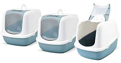 3er Sparpack XXL Katzentoilette Nestor Jumbo Weiss-blau