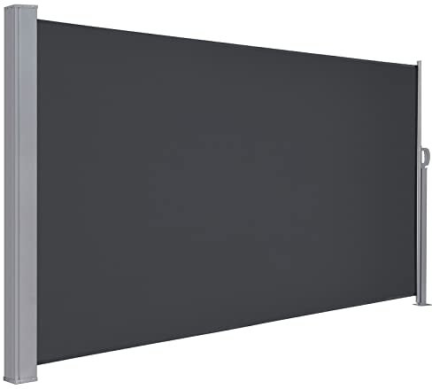LARMNEE Store Latéral 190 x 450 cm, Brise-Vue Rétractable, Auvent extérieur, Résistant aux Intempéries, avec Fixation au Sol, pour Jardin, Terrasse, Piscine, Gris foncé EGY1945TBP02