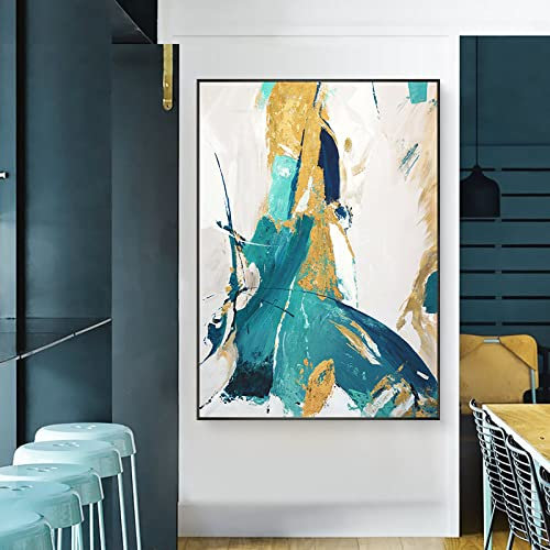 Ölbilder Auf Leinwand Handgemalt,Abstract Blaue Kunst Acrylmalerei 100% Handbemalte Landschaft Kunstwerk Extra Große Wand Kunst Rahmenlose Coole Gemälde Wohnkultur Für Wohnzimmer Schlafzimmer, 40