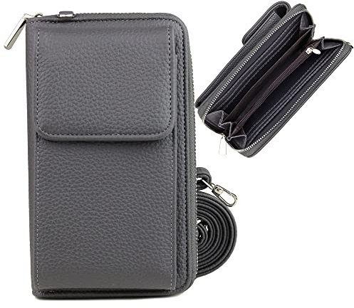 irisaa Geldbörse Damen mit Handyfach, RFID Schutz und Viele Kartenfächer, Crossbody Handytasche mit Geldbeutel Kleine Umhängetasche mit Verstellbarem Schultergurt, Damen Tasche:Grau