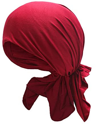 ZLYC Damen Chemo Turban Mütze Vorgebundenes Kopftuch Headwraps Leichte Beanie Hut(Einfacher Burgunder)