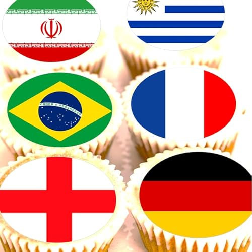 World Cup 2022 Cupcake Toppers - 32 x PRE CUT Country Flags - Edible Icing or Wafer Football Cake Decorations (Edible Icing)