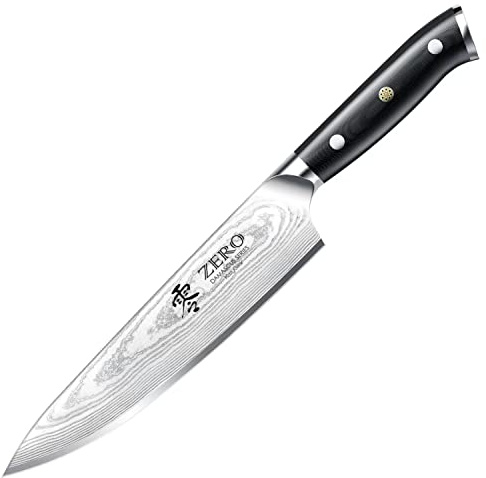KozyGear | Premier 8'' Profi-Kochmesser | 33cm professionelle Küchenmesser | VG-10-Edelstahl | ultrascharfe Klinge | Micarta | ergonomischer Griff | 6KGZ-1003S | M800, Schwarz/Silber