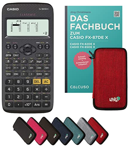 Casio fx-82DE X inkl. Schutztasche Rot & Fachbuch (80 Seiten, DIN A5) – Wissenschaftlicher Rechner – Smart Set