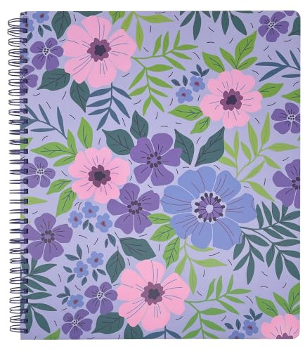 Steel Mill & Co Cute Large Spiral Notebook College Ruled, 11 x 9.5 with Durable Hardcover and 160 Lined Pages, Lilac Floral