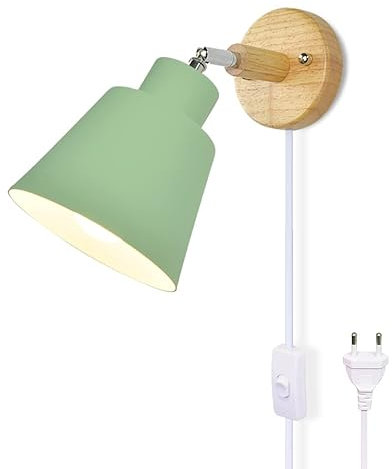 LZGS Go Swing Bands Wandlampe mit Stecker Macaron Wandlampe mit Schalter E27 Lampentyp Holz Nachttischlampe für Wohn-und Schlafzimmer Einstellbar Stecker Wandlampe 110/220v (Grün Stecker)