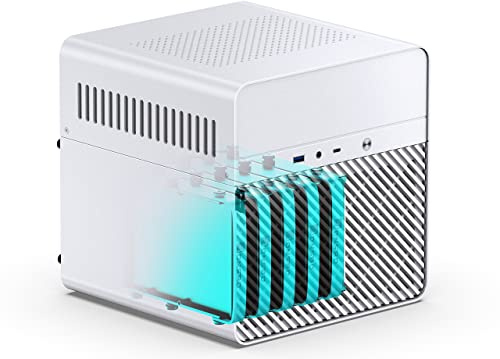 JONSBO N2 White NAS ITX Case 5+1 Disk Bays Mini Aluminum Case, Built-in 12cm Fan, SFX Power Bite (L150mm Max.), Support 65mm CPU Cooler, Integrated Upper Cover Removable，White