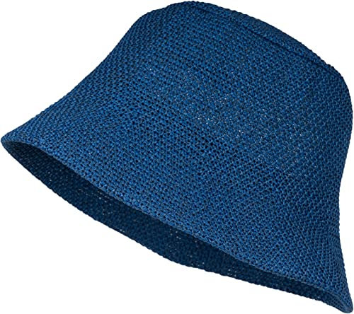 styleBREAKER Damen Papierstroh Sonnenhut | Faltbarer Fischerhut | Leichter Bucket Hat mit Schweißband | Sommerhut mit Krempe als Sonnenschutz für Outdoor Strand Freizeit, Blau