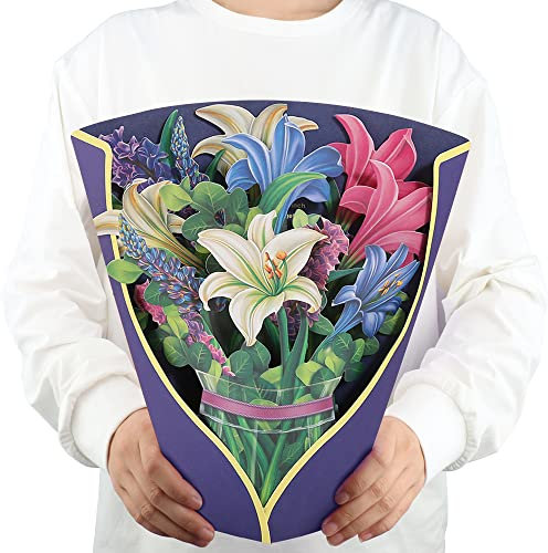 3D Pop-up Blumenstrauß Grußkarte,Muttertag Karte 12''Größe Handgemachtes Geschenk,Ideal für Lehrertag,Abschlussfeier,Geburtstagsgeschenk,für Mütter,Lehrer oder Freunde (Lilie)