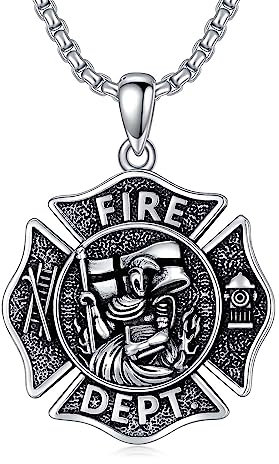 PDTJMTG St. Florian Feuerwehrmann Halskette Sterling Silber St. Florian Anhänger mit 22+2 Edelstahlkette Feuerwehrmann Geschenke für Männer
