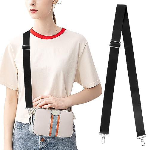 RUCUDIM Correa de hombro ajustable para bolsas, correa ancha para hombres y mujeres, correa de bolsillo plateada, correa de transporte negra, correa de repuesto para bolsos, accesorios de bricolaje