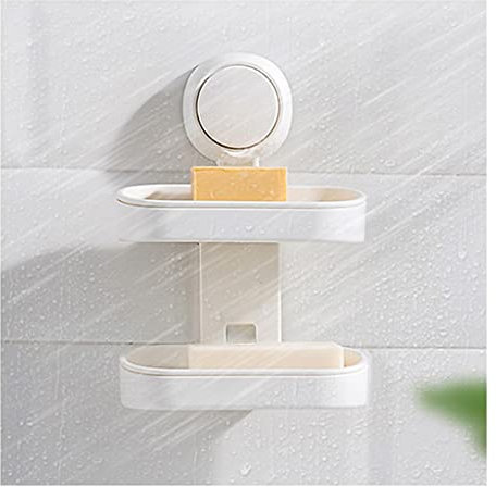 Porte Savon Porte-savon double couche à ventouse sous vide, économiseur de porte-savon mural double couche, ventouse puissante, support de barre de shampoing, avec bac de vidange, sans perçage. for do