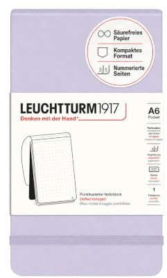 LEUCHTTURM1917 Notizblock Pocket (A6), Hardcover, Lilac, Dotted | 184 nummerierte Seiten, perforiert, Fadenheftung, Verschlussgummi, Inhaltsverzeichnis, säurefrei