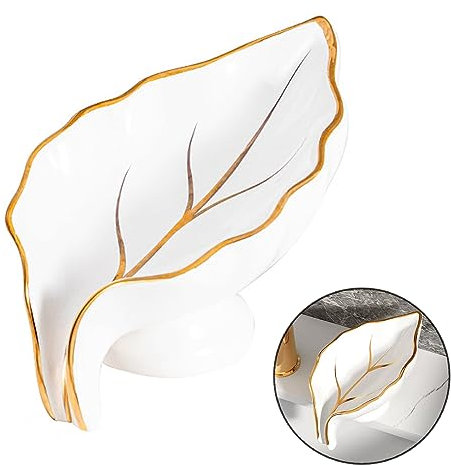 DUOHERESHUI Keramik Ovale Seifenschale, Selbstentleerend, Weiß, Für Küche, Bad, Zähler, Dusche