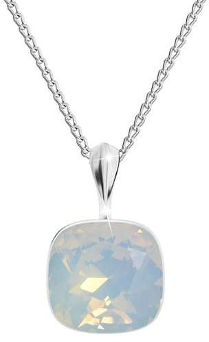 Square Damen Halskette 925 Sterling Silber mit Marken Kristalle Anhänger Kette mit Anhänger Silber Kette Geschenk für Frau zum Geburtstag Jubiläum (Antique Pink) (White Opal)
