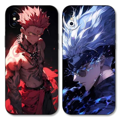 2 Stück Handyhülle für Apple iPhone X/iPhone XS Hülle 5.8'', Anime Motiv Gojo Satoru Itadori Yuji Manga Muster Schutzhülle Jungs Case Schutz der Linse Design Cover Stoßfest, Schwarz1
