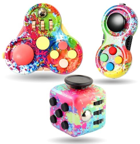 Steemjoey 3 Piezas Juguete Antiestrés Stress Cube, Juguetes Fidget Toy Fidget Pad, Cube Toy Retro Controller para niños y Adultos Anti-ansiedad Anti-Stress (Color)