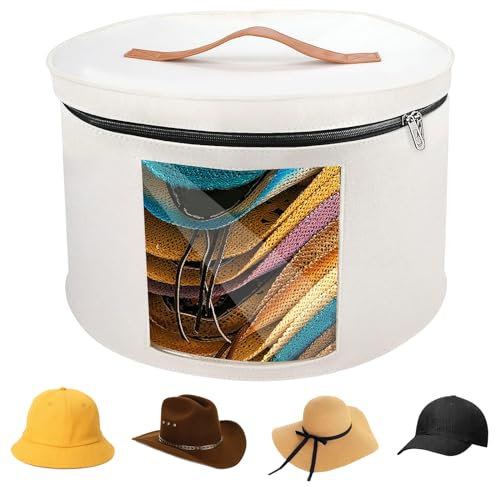 Hutschachteln für Frauen, Runde Hut Träger mit Breiter Krempe und Klarem Fenster Lagerung Reise Hut Box Hutschachtel Rund mit Deckel Geeignet für die Organisation im Kleiderschrank,15.7*9.8in (Weiß)